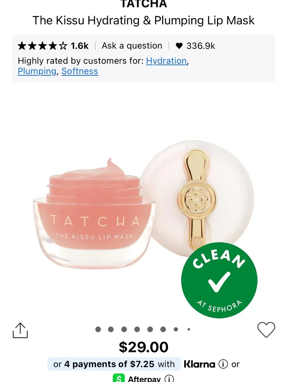 Tatcha Kissu Lip Mask - Soft Rose Pink Balm